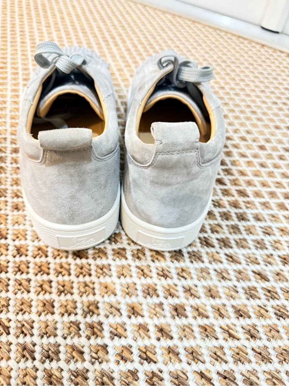 Christian Louboutin Light Gray Suede Studded Low-Top Sneakers